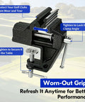 Image of a heavy-duty vise clamp from the All In One Golf Club Regripping Kit With Vise Clamp Rubber Shaft Clamp Hook Blade Grip Solvent And Repair Tools For DIY Club Repair Complete At Home Grip Replacement Tool Set For Quick And Easy Grip Swap.