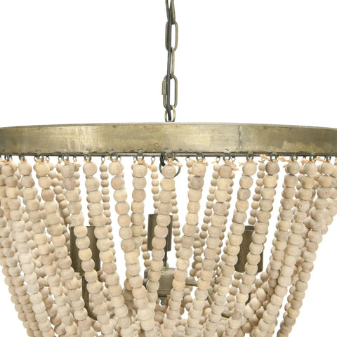 Draped Wood Bead Chandelier With Gold Washed Metal Base And Brushed Finish Long 10 Foot Cord And 6 Foot Chain Hand Selected Beads