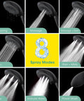 Filtered Handheld Shower Head With BuiltIn Filter, High Pressure 8Mode Showerhead, 80 Inch Hose, Adjustable Bracket, Black