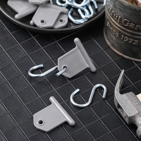 14 Piece RV Awning Hook Set For Lights And Camping Gear S Shaped Gray Hangers with Hook Holders on black surface