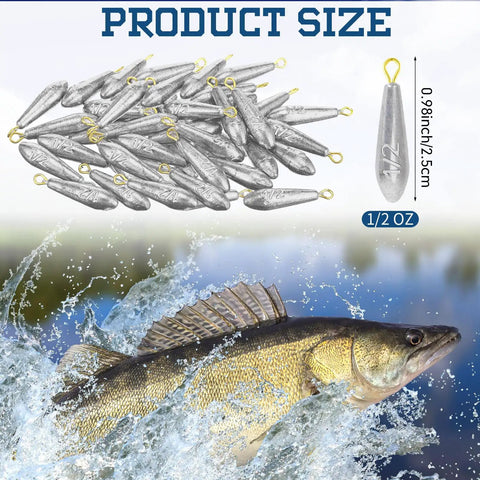 Drop Shot Fishing Sinker Weights Kit 24 Pieces Half Oz Each For Freshwater Catfishing Bass Casting And Saltwater Trolling Tackle