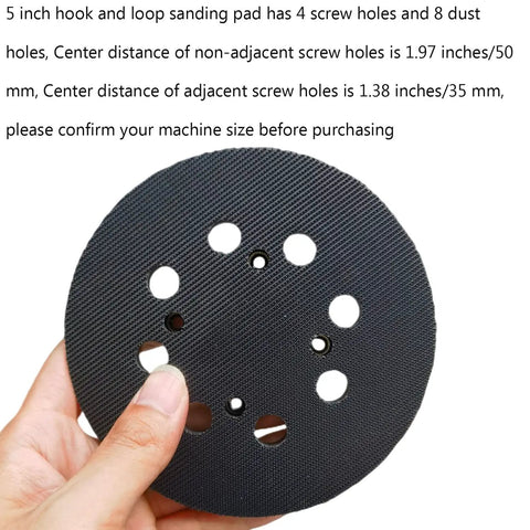 5 Inch Hook And Loop Sanding Pad Replacement Backing Plate For Random Orbit Sander Tough As Nails With Eight Dust Holes, showing screw and dust holes.