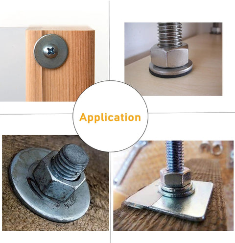 Flat Washers 304 Stainless Steel Set M3 Through M10, 50 Pieces used in various home and automotive applications.