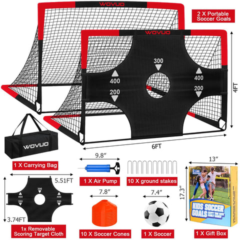 Backyard Soccer Goals Set Of Two Six By Four Feet Portable Pop Up Training Goals With Target Net Ball Cones 450D Oxford Cloth Fiberglass