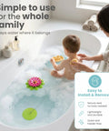 Flower Power Bathtub Drain Stopper With Chain Pink Green Universal 4 1 4 Inch Bath Plug in use in bubbly bathtub