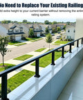 Height Increasing Balcony Railing Kit With Wall Extender For Low Walls Delivers Hella Secure Safety Barrier For Kids And Pets Featuring No Sweat Lightweight Assembly And Beastly Strength Durability on balcony overlooking neighborhood.