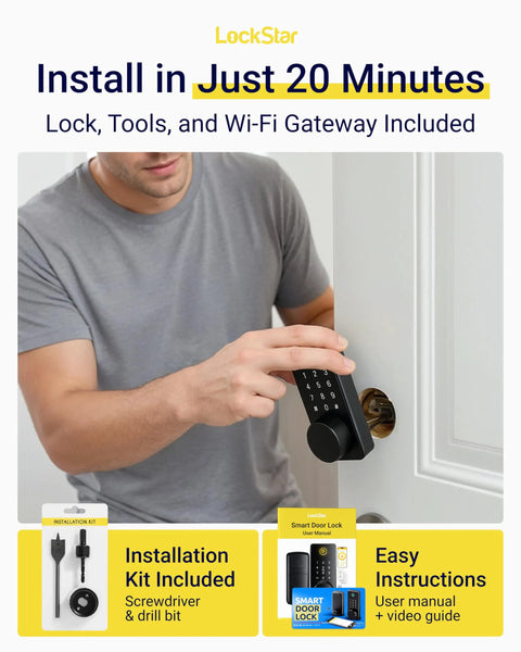 Person installing Keyless Entry Smart Door Lock With App Access, Fingerprint Touch ID, Keypad Code, Card FOB And Traditional Key