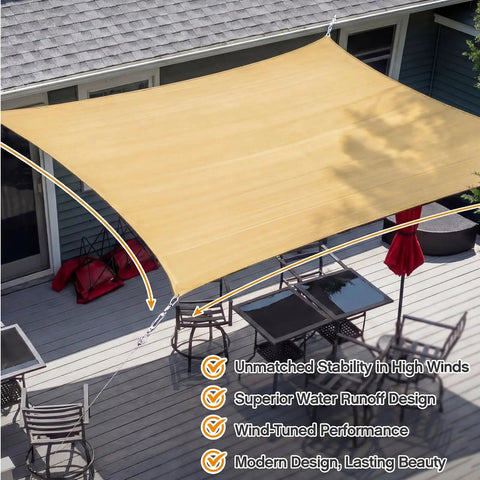 20 By 26 Feet Rectangle Sun Shade Sail For Patio Outdoor Cover 185 GSM HDPE Heavy Duty Breathable UV Block 95 Percent To 98 Percent