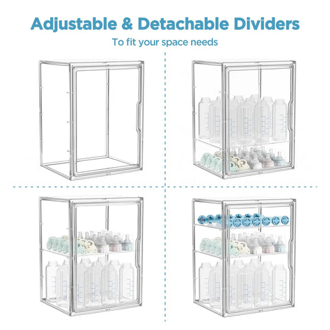 Three Tier Clear Acrylic Baby Bottle Storage Organizer For Countertop Or Cabinet Large Capacity Station With Removable Dividers