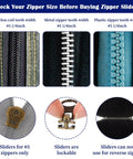 Comparison of nylon, metal, and plastic zipper teeth widths, with metal zipper for Metal Zipper Repair Kit Size 5 Replacement Zipper Pulls And Lockable Sliders