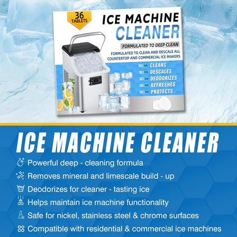 Ice Maker Cleaner Tablets Kit For Countertop Nugget Ice Makers, 36 Count Descaler, Nickel Safe, Deep Cleaning To Remove Hard Water Buildup, Keeps Commercial Portable Ice Machines Running Smooth And Efficient. 36 tablets pack