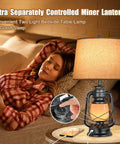 Set Of 2 Farmhouse Table Lamps For Living Room With 3 Way Dimmable Touch Control And USB Ports next to woman in bed.