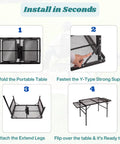 Installation guide for Portable Folding Table With Carry Case And Built In Paper Towel Holder Garbage Bin Wing Panels 3x2 Ft Outdoor Table For Grill Picnic Beach Camping Adjustable Height Compact Easy Cleanup