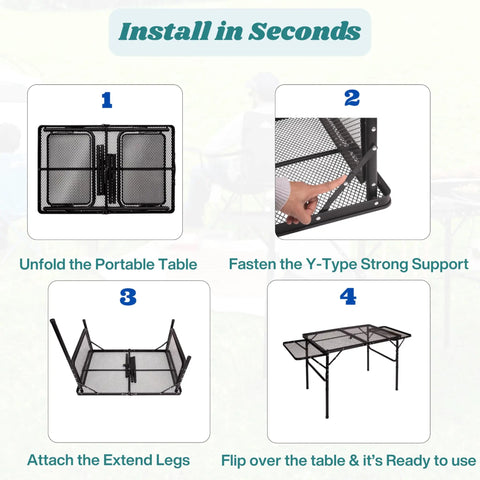 Installation guide for Portable Folding Table With Carry Case And Built In Paper Towel Holder Garbage Bin Wing Panels 3x2 Ft Outdoor Table For Grill Picnic Beach Camping Adjustable Height Compact Easy Cleanup