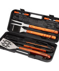13 Piece Wooden Handle Grill Tools Set With Stainless Steel Spatula, Fork, Tongs, Cleaning Brush, in Compact Case Opened