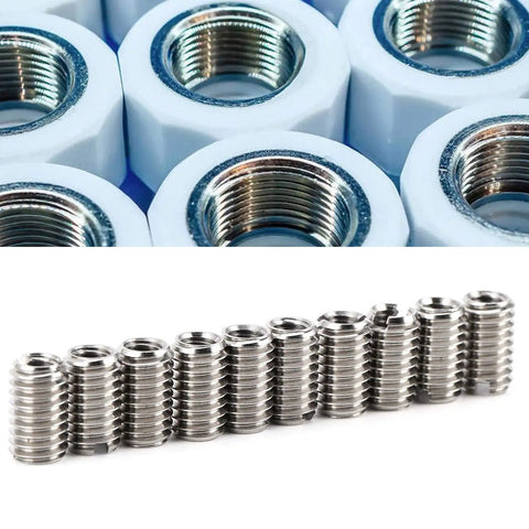 Ten Piece Stainless Steel Thread Repair Inserts And Reducing Nuts, M4 To M6 Male Female Sleeve Adapter Kit For Toolbench Builds And Household Repairs That Are Tough As Nails Under Pressure