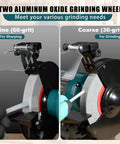 Built Tough 6 Inch Variable Speed Bench Grinder With Brushless Motor grinding wheels, fine 60-grit and coarse 36-grit for versatile sharpening.