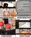 Insulated Picnic Backpack Lunch Bag For Women And Men Roomy 12 By 8.7 By 10 Inch Tote with fox design and pockets detail.