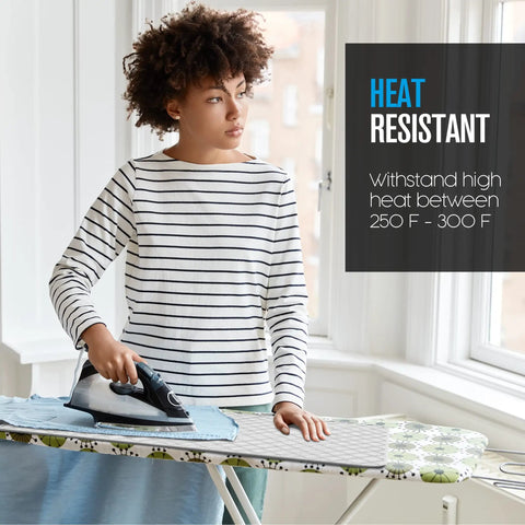 Ironing Mat For Any Flat Surface Portable Magnetic Ironing Pad Thick Quilted Dryer Top Protector in use on ironing board