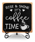 Wooden Coffee Sign Rise And Shine Its Coffee Time Decor Funny Bar Accessory Farmhouse Cozy Wood Plaque With Stand