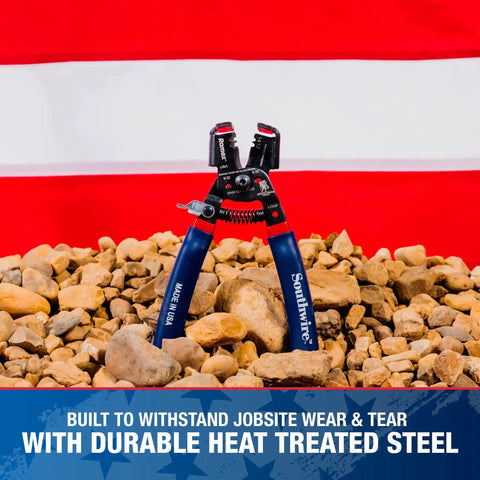 Dual Cutter And Romex Box Jaw Wire Stripper for 12/2 14/2 NMB jackets on rocky surface with durable heat-treated steel