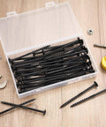Heavy Duty Exterior Wood Screws No 14 X 4 Inch, 50 Piece Set With Self Drilling Tips And Serrated Threads in storage box