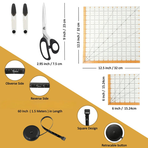 Rotary Cutter Set 45mm Fabric Cutter With A3 Self Healing Cutting Mat, scissors, measuring tape, and quilting rulers