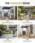 Porch Swing With Stand And Canopy For Outdoors All Weather Heavy Duty Swing Chair With 400 Lb Capacity Removable Cushions in various settings