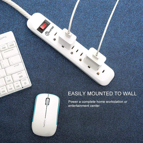 Power Strip Surge Protector With Six Outlets And A Two Foot Braided Fabric Extension Cord 300 Joules Wall Mounted Overload Protection