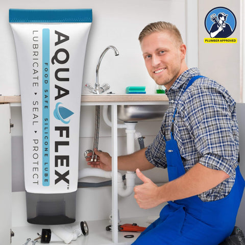 Plumber with Premium Silicone Lubricant Grease NSF H1 Food Grade for seals and pumps under sink installation