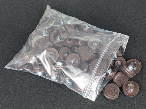 Heavy Duty Nail On Furniture Glides Brown 100 Pack Smooth Chair Pads in a clear bag for hardwood tile laminate floors.