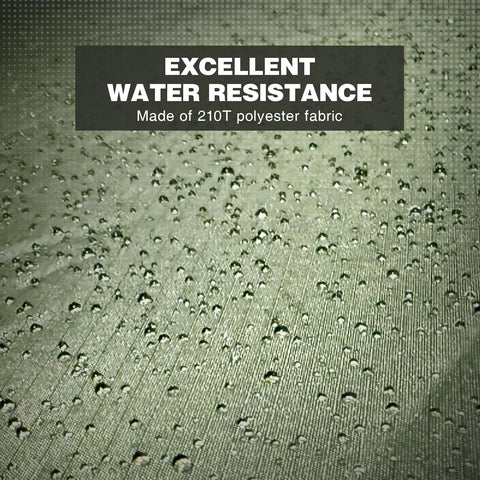 Close-up of 210T polyester fabric with water droplets showing water resistance of Large Hammock Hot Tent With Stove Jack Waterproof And Windproof Winter Wall Tent With Snow Skirt Ultralight 4 Season Camping Shelter Gear For Hiking Bushcraft Backpacking And Family Trips