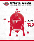 Kamado-Style Portable Charcoal Grill And Smoker With Locking Lid, Cast Iron Grates, 155 Cooking Square Inches, dimensions shown