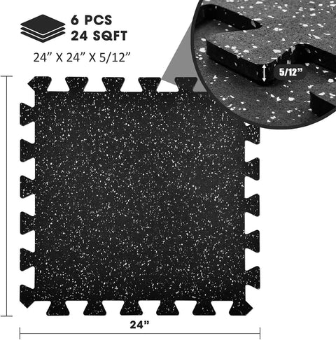 Interlocking Rubber Gym Floor Mats 20 Or 24 Sq Ft Heavy Duty Non Slip Tiles showing size and thickness details