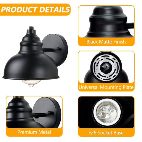 Two Pack Matte Black Outdoor Wall Lights With E26 Socket Base Farmhouse Barn Style Sconces For Indoor And Outdoor Use Weatherproof