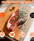 Half fresh, half moldy meat illustrating the benefits of Grab And Go Vacuum Sealer Bags 60 Pack Set For InstaSeal Pre Cut Two Size.