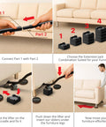 Heavy Duty Carpet Furniture Sliders 4 Pack With Ergonomic Steel Floor Lifter Tool Set showing installation steps for easy furniture movement.