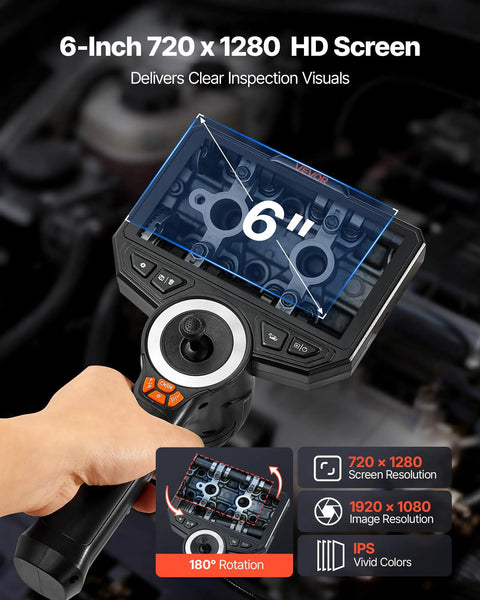 4-Way Articulating Borescope With Light, 1080P HD Endoscope Camera, Flexible Snake Scope With 6 Inch IPS Screen, Articulated Probe For Wall, Automotive, And Engine Inspections, 4.9 Ft Reach, handheld display