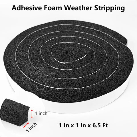 Self Adhesive Door Weather Stripping Foam Tape 1x1 Inch, 6.5 Feet Long, Draft Stopper No Brainer That Blocks Cold Air, Noise Proof, Dust Proof, Heat Insulation, NBR High Density Seal For Doors And Windows black foam roll with 1 inch size