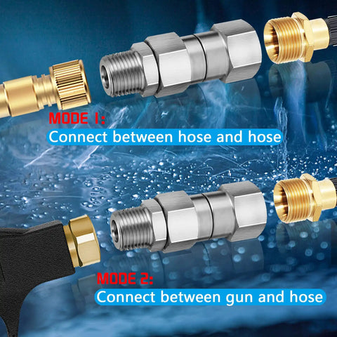 Pressure Washer Swivel Fitting Three-Eighth NPT Stainless Steel 360 Degree Kink-Free Connector High-Pressure 5000 PSI Joint For Hoses Quick And Easy Attachment Durable Steel Build For Heavy-Duty Cleaning on hose connections