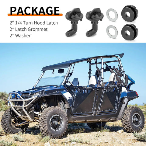 2Pcs Hood Latch Toggle Kit With Grommets And Washers For RZR 570 800 900 2010 2021 package with off-road vehicle