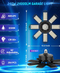 240W LED Garage Light 2 Pack With 8 Deformable Panels, 24000 Lumens Daylight 6500K Shop Ceiling Light For E26 E27 Sockets
