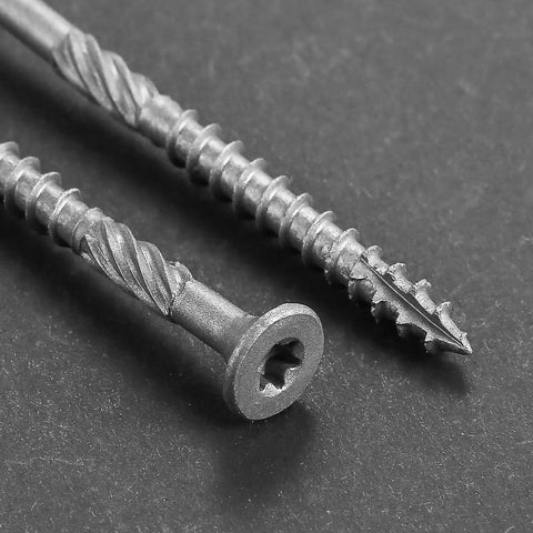 Close-up of Bronze Exterior Deck Screws 4 Inch 304 Stainless Steel Rust Resistant Epoxy Coated T25 Star Drive