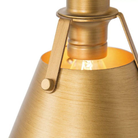 Close-up of Gold Wall Sconce With Retro Chic Vintage Brass Finish showing bulb holder and lamp shade detail.