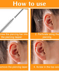 Step-by-step guide using 10 Piece Piercing Taper Ball Grabber Gear For Changing Jewelry to insert and secure earrings in ear