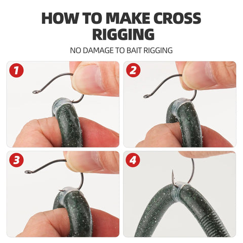 Steps for cross rigging with Heavy Duty Silicone O Rings for Wacky Worm Baits Pack of 201 with Tool Protect Soft Plastics