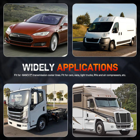 Wide applications of Heavy Duty 16 Pass Aluminum Transmission Oil Cooler Kit with cars, vans, trucks, and RVs