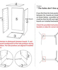 Diagram showing assembly instructions for fixing misaligned holes in storage cart side boards.
