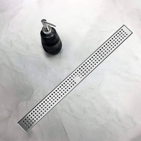 Linear Shower Drain 12 Inch With Brushed Nickel Finish 304 Stainless Steel Floor Drain Removable Grate on marble surface