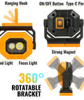 Rechargeable LED Work Light 1500LM COB With Magnetic Base 360 Degree Rotatable IPX4 Waterproof 3 Modes components
